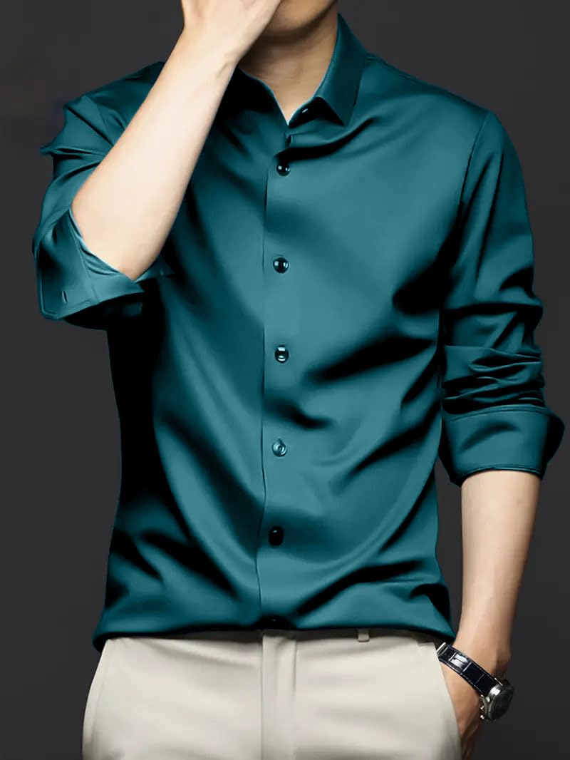 IndoPrimo Men's Stylish Solid Satin Casual Shirt