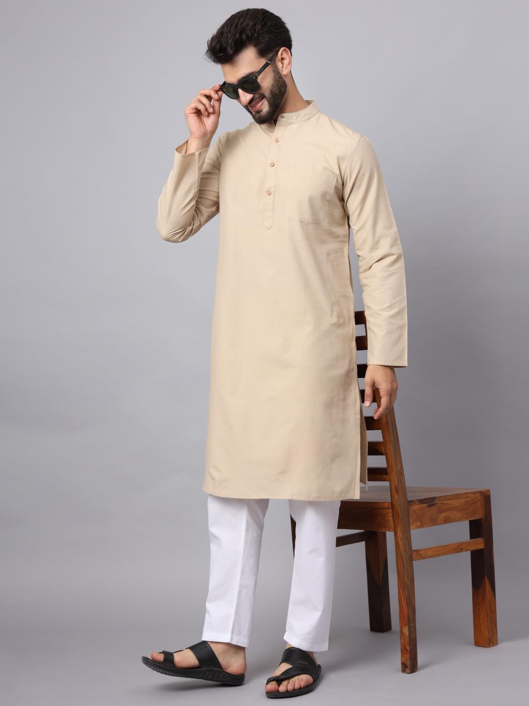 CHIKAN Men's Cotton Regular Premium Long Kurta