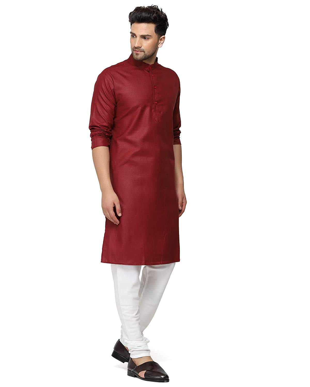 Enmozz Men's Plain Solid Cotton Blend Kurta