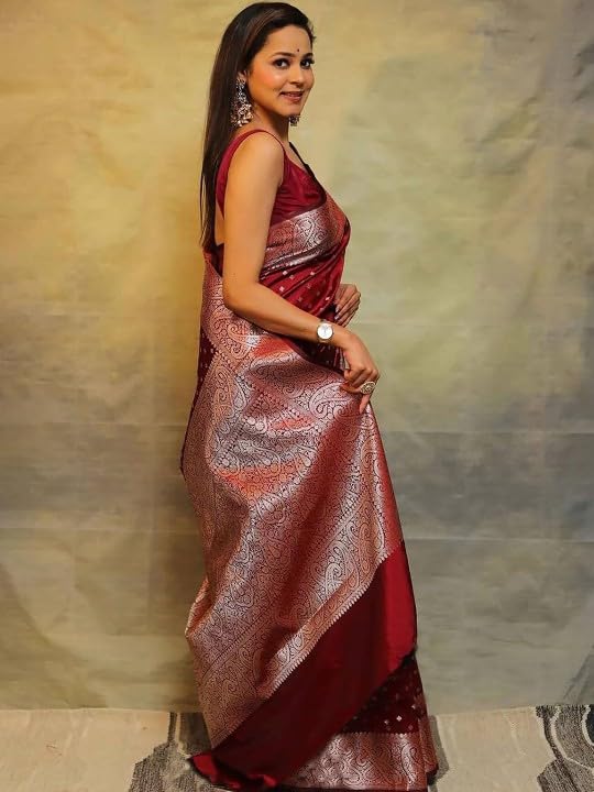 Women's Cotton Silk Woven Saree with Blouse Material