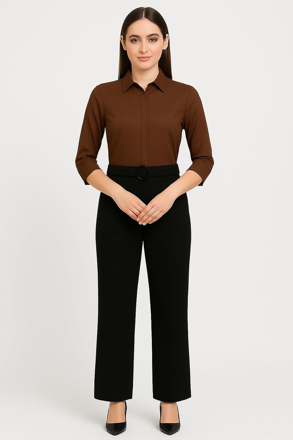 PRIASE B Women's Formal Shirt – 3/4 Sleeve Slim Fit Solid
