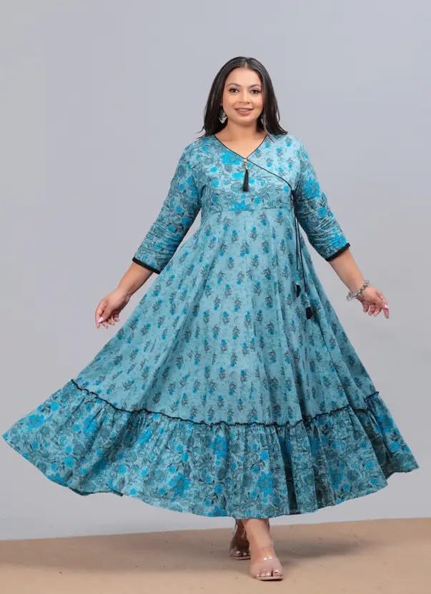 Women's Rayon Anarkali Floral Printed Angrakha Kurta