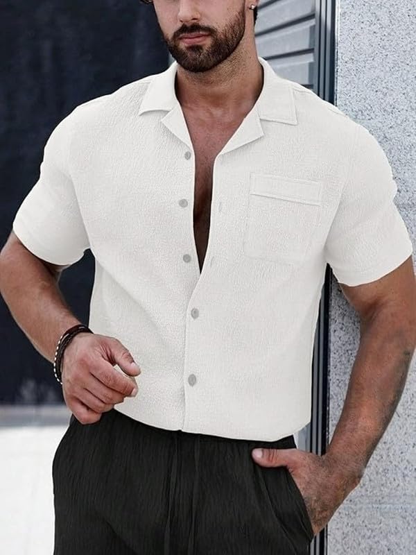 MiraMichi Men's Slim Fit Half Sleeve Polycotton Casual