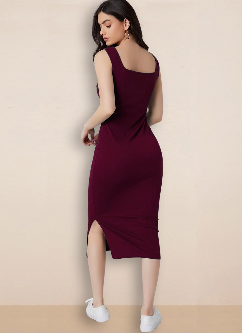 rosery paris Square Neck Sleeveless Black Bodycon Dress for Women and Casual wear