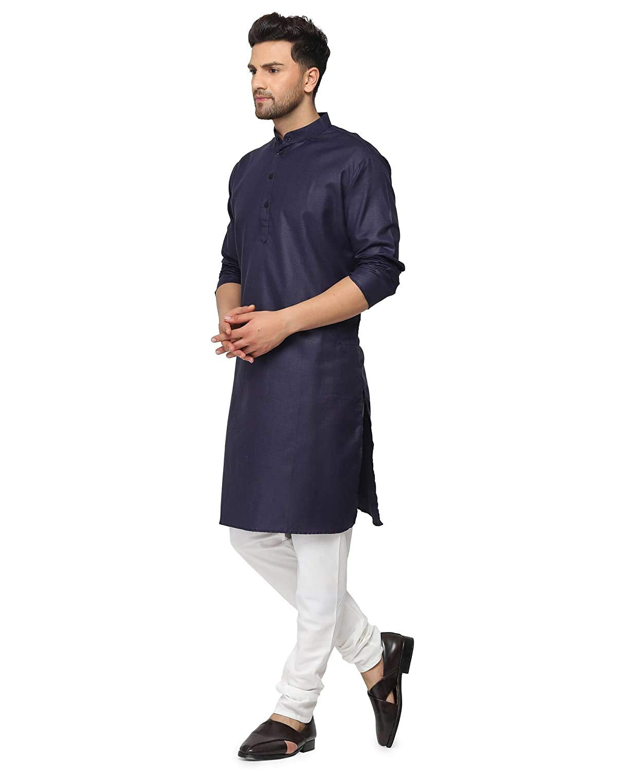 Enmozz Men's Plain Solid Cotton Blend Kurta