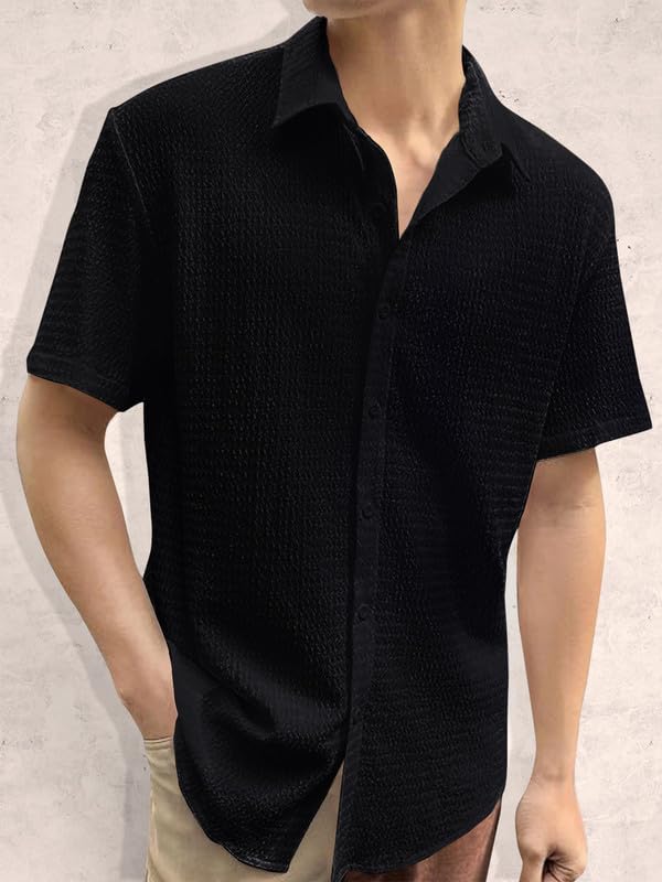 Pinkmint Popcorn Shirt for Men Soild Slim Fit Sleeve