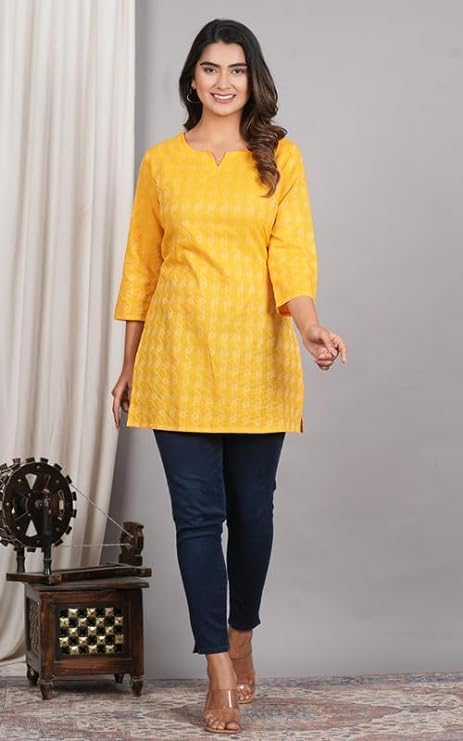 HION HILS Traditional Cotton Print Kurta Office Short Kurti