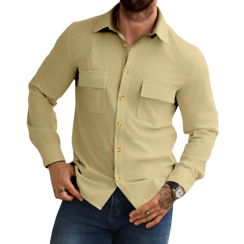 MiraMichi Corduroy Men's Full Sleeve Casual Striped