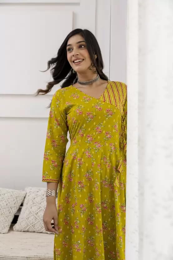 Women's Rayon Anarkali Floral Printed Angrakha Kurta