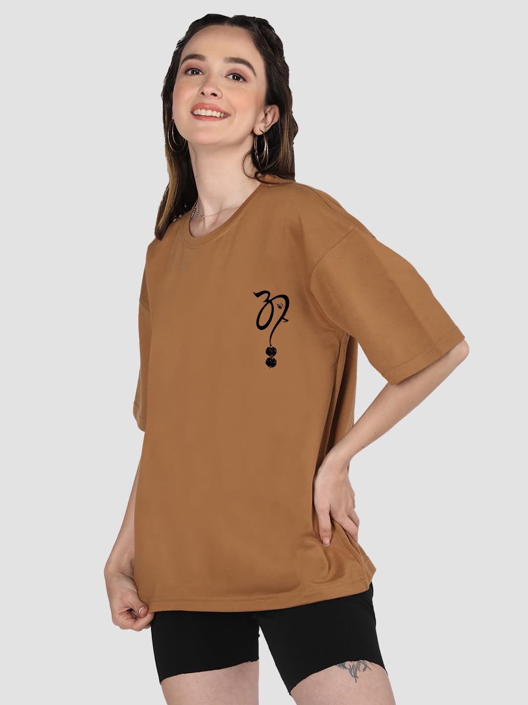 CHKOKKO Women's Polyester Oversized Fit Oversized Round Neck Drop Shoulder Printed T-Shirt