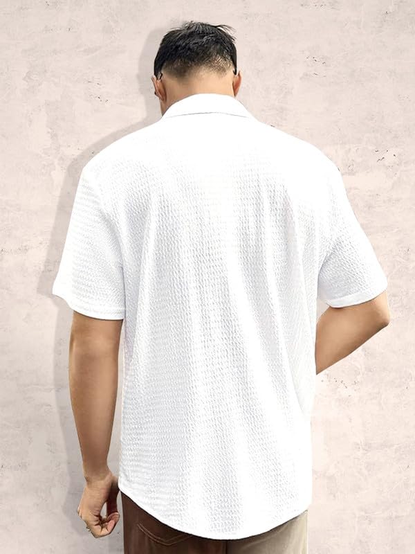 Pinkmint Popcorn Shirt for Men Soild Slim Fit Sleeve