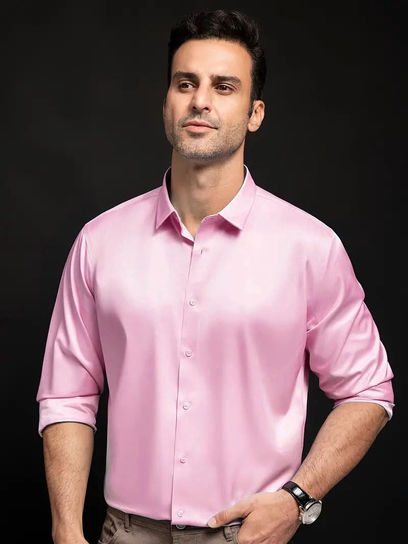 IndoPrimo Men's Stylish Solid Satin Casual Shirt