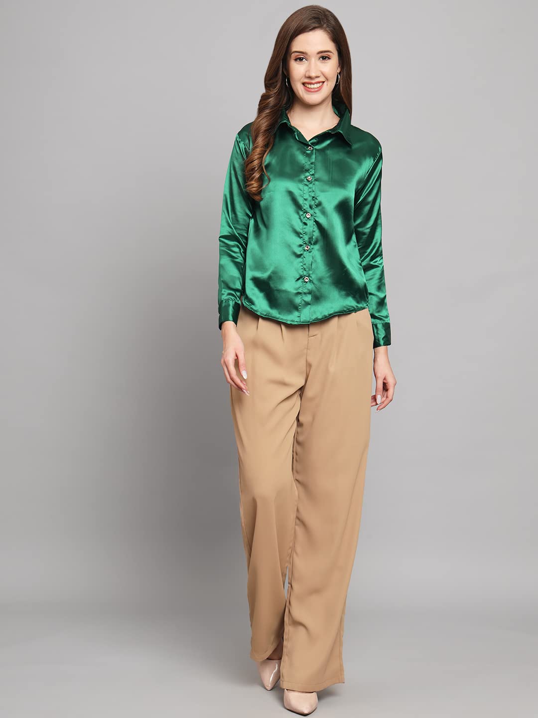 FUNDAY FASHION Women Solid Formal Satin Regular Fit Shirt