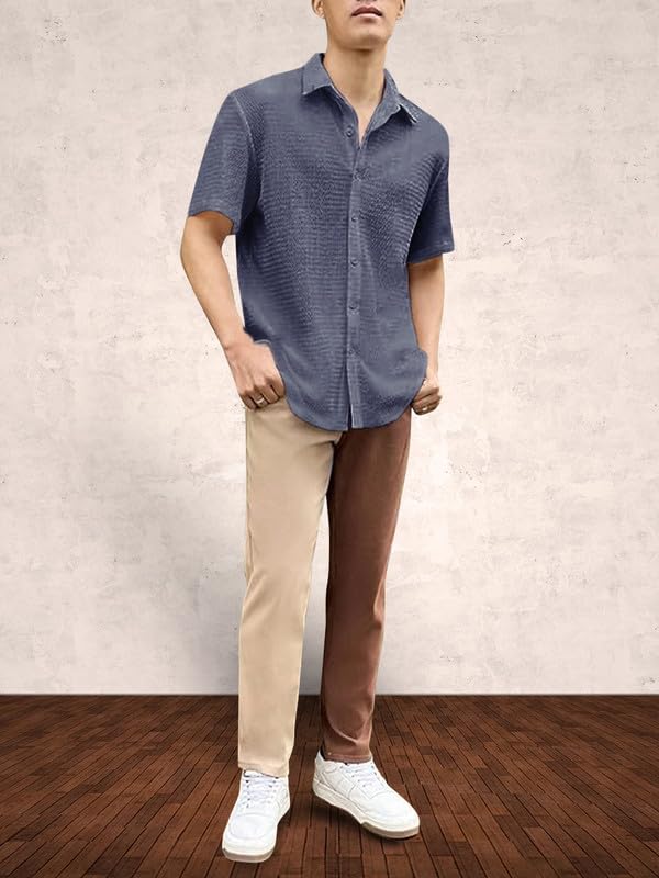 Pinkmint Popcorn Shirt for Men Soild Slim Fit Sleeve
