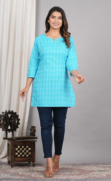 HION HILS Traditional Cotton Print Kurta Office Short Kurti
