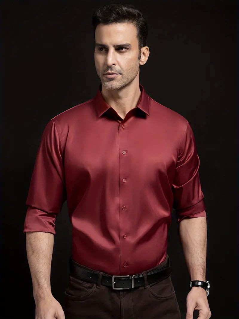 IndoPrimo Men's Stylish Solid Satin Casual Shirt