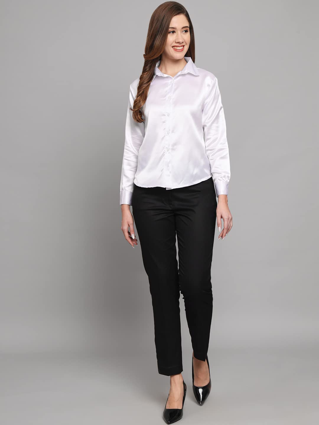 FUNDAY FASHION Women Solid Formal Satin Regular Fit Shirt