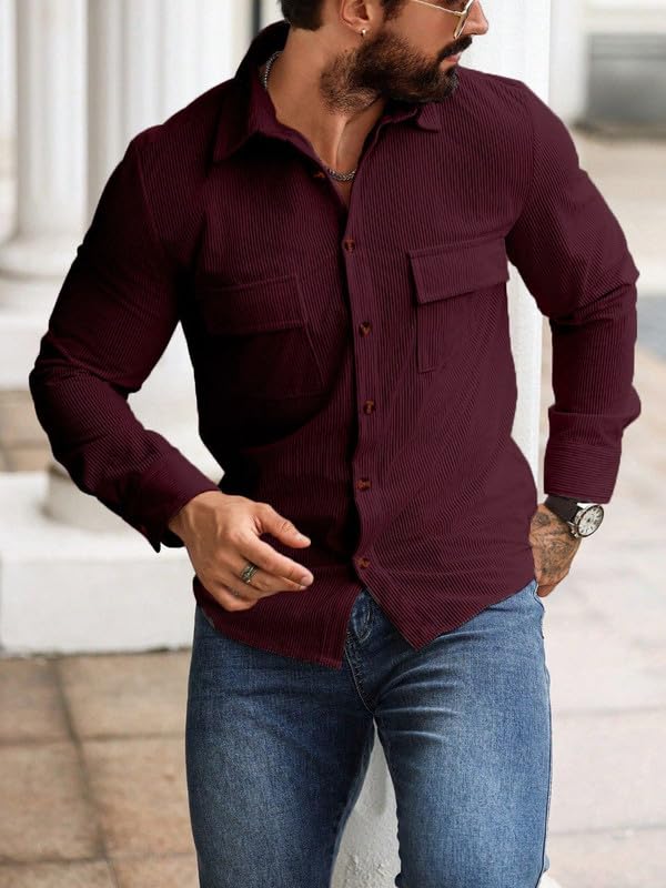 MiraMichi Corduroy Men's Full Sleeve Casual Striped