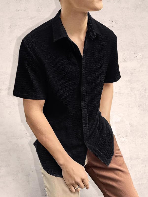 Pinkmint Popcorn Shirt for Men Soild Slim Fit Sleeve