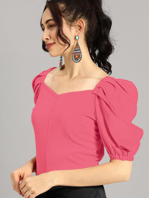 Dream Beauty Fashion Women's Puff/Baloon Sleeves V-Neck Casual Top (Top-MG-1)