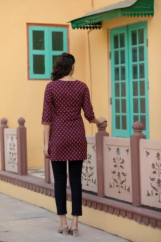 ALENJAN Floral Print Rayon Kurta for Women