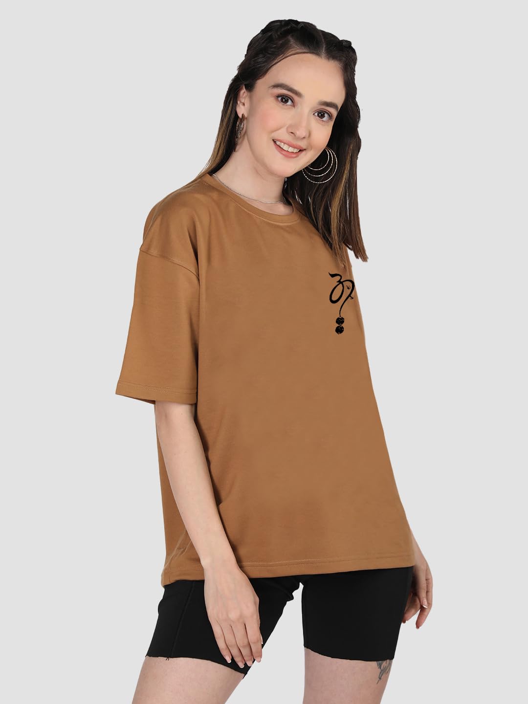 CHKOKKO Women's Polyester Oversized Fit Oversized Round Neck Drop Shoulder Printed T-Shirt