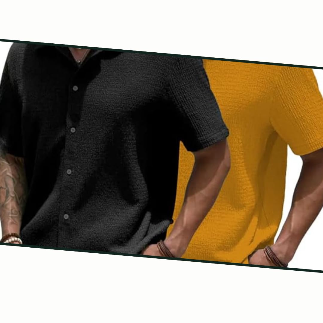 MiraMichi Men's Slim Fit Half Sleeve Polycotton Casual