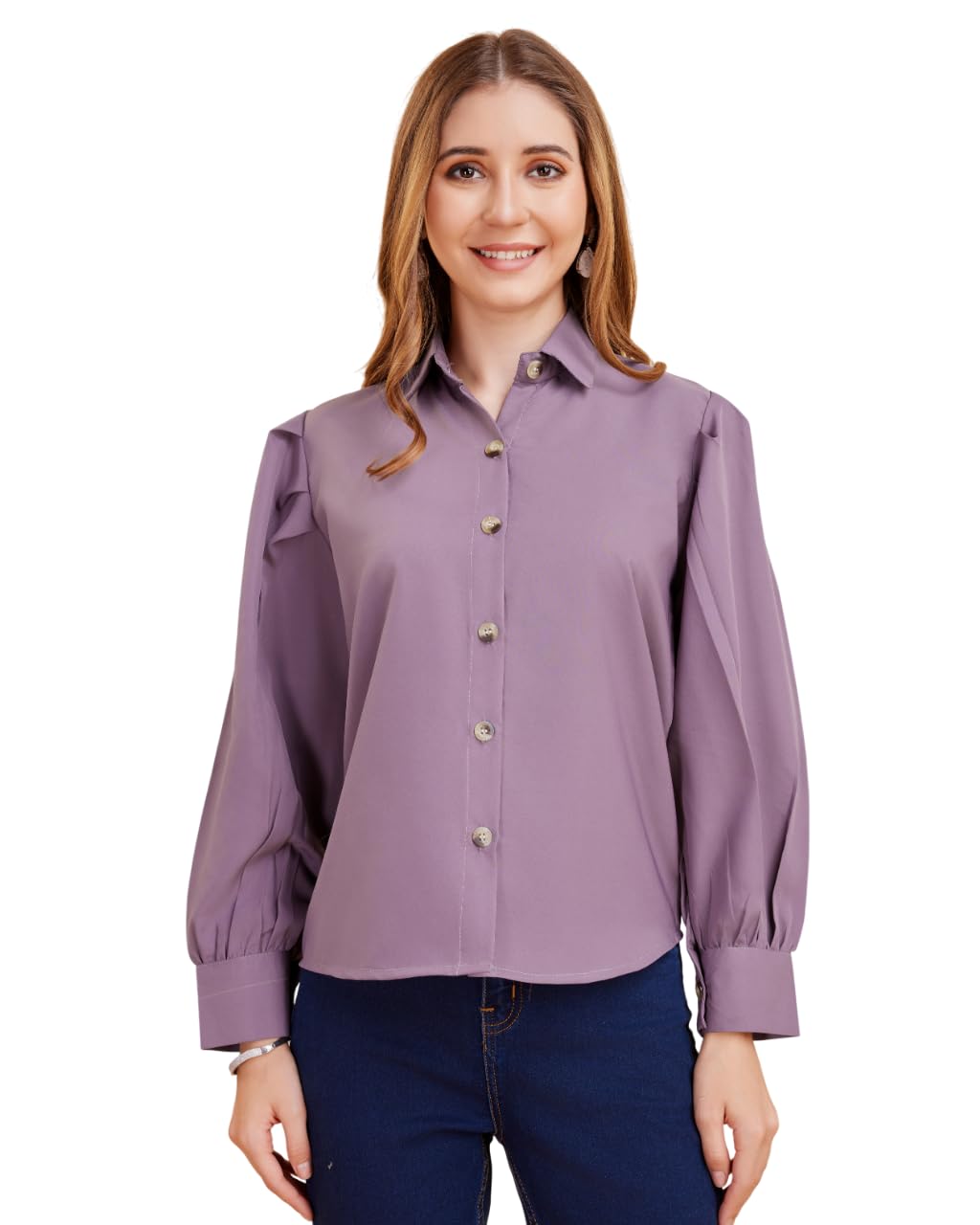 harshiv Enterprise Women's Crepe Casual Balloon Sleeve Shirt | Stylish Lightweight Top for Office, Travel Comfortable, Breathable, Easy to Care Fabric