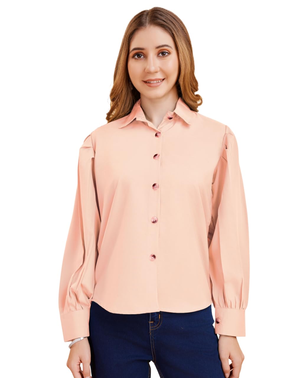 harshiv Enterprise Women's Crepe Casual Balloon Sleeve Shirt | Stylish Lightweight Top for Office, Travel Comfortable, Breathable, Easy to Care Fabric