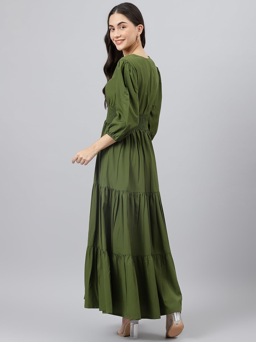 DEEBACO Women's Fit & Flare Maxi Dress|V-Neck|Full Length Long Dresses for Women|A-Line Dress|Stylish for Ladies|Beach Dress for Women