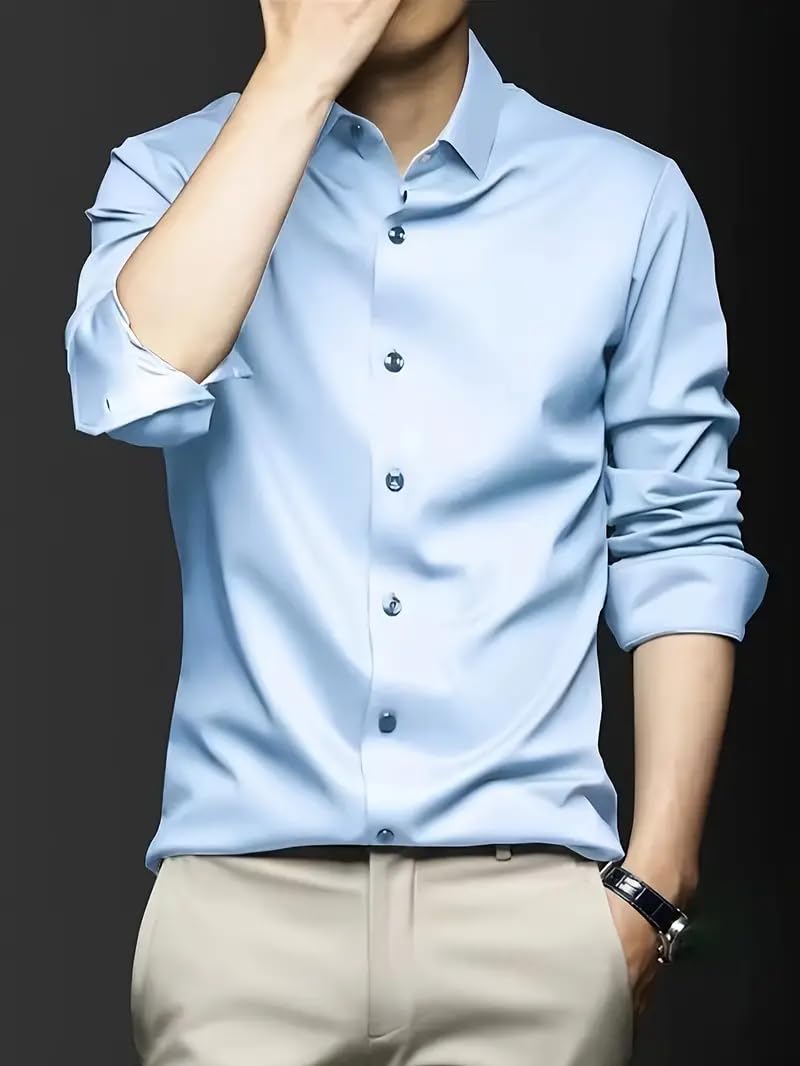 IndoPrimo Men's Stylish Solid Satin Casual Shirt