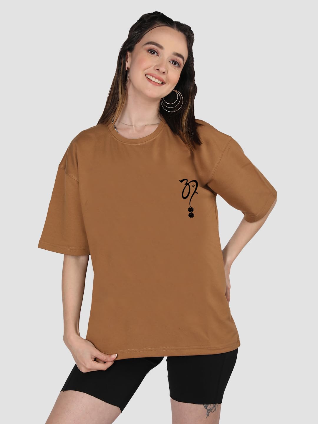 CHKOKKO Women's Polyester Oversized Fit Oversized Round Neck Drop Shoulder Printed T-Shirt
