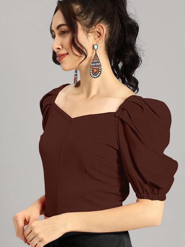 Dream Beauty Fashion Women's Puff/Baloon Sleeves V-Neck Casual Top (Top-MG-1)