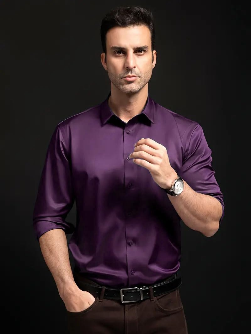 IndoPrimo Men's Stylish Solid Satin Casual Shirt