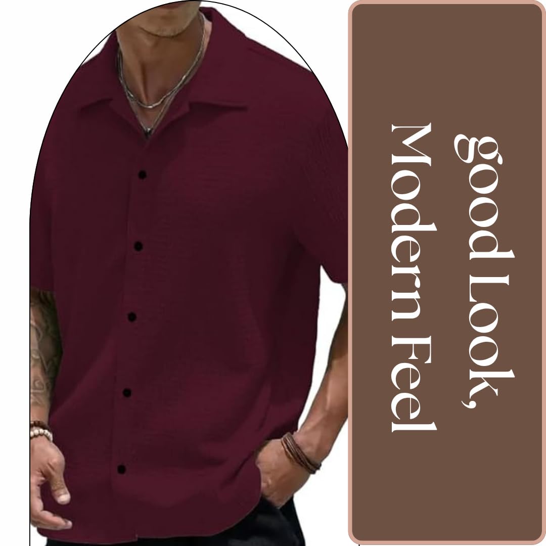 MiraMichi Men's Slim Fit Half Sleeve Polycotton Casual