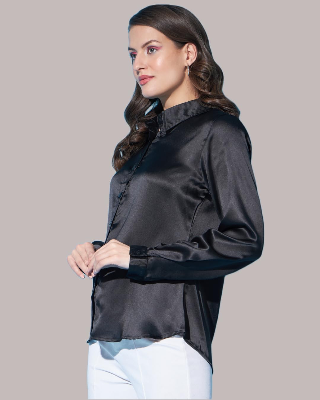 FUNDAY FASHION Women Solid Formal Satin Regular Fit Shirt