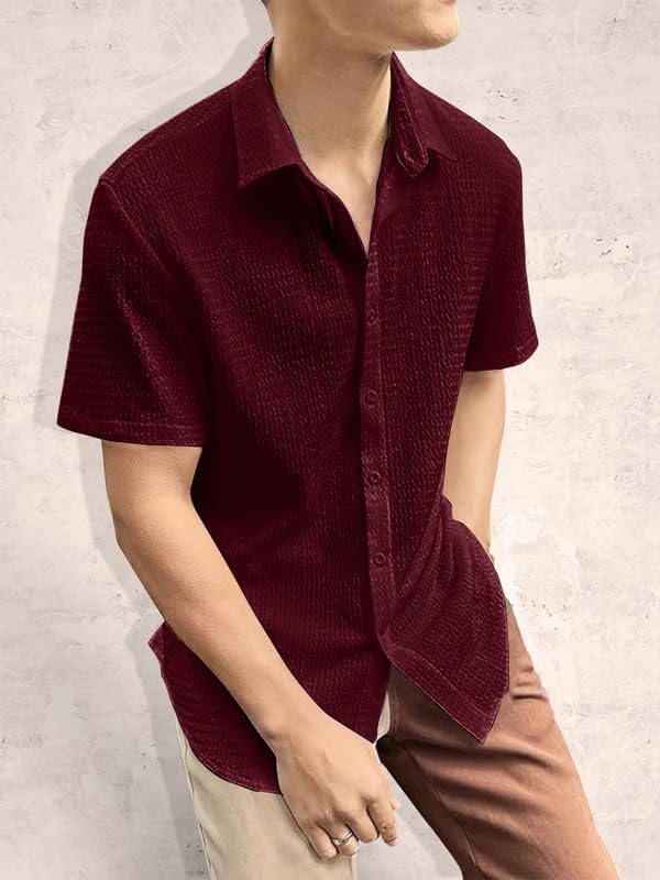 Pinkmint Popcorn Shirt for Men Soild Slim Fit Sleeve
