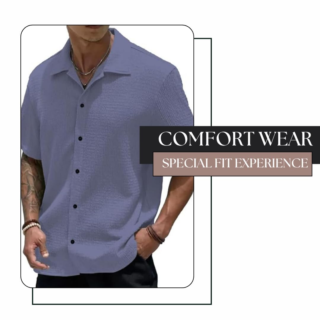 MiraMichi Men's Slim Fit Half Sleeve Polycotton Casual