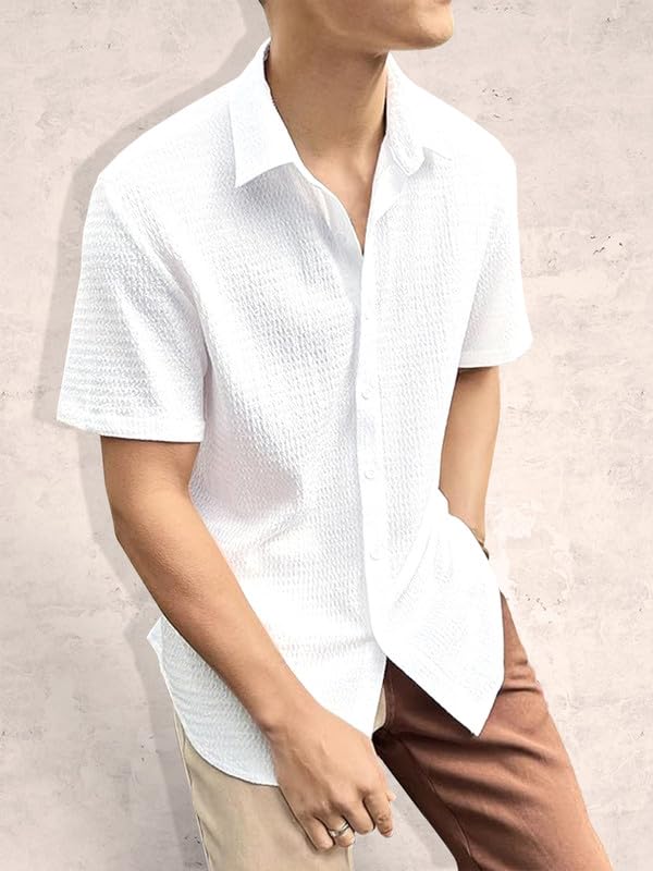 Pinkmint Popcorn Shirt for Men Soild Slim Fit Sleeve