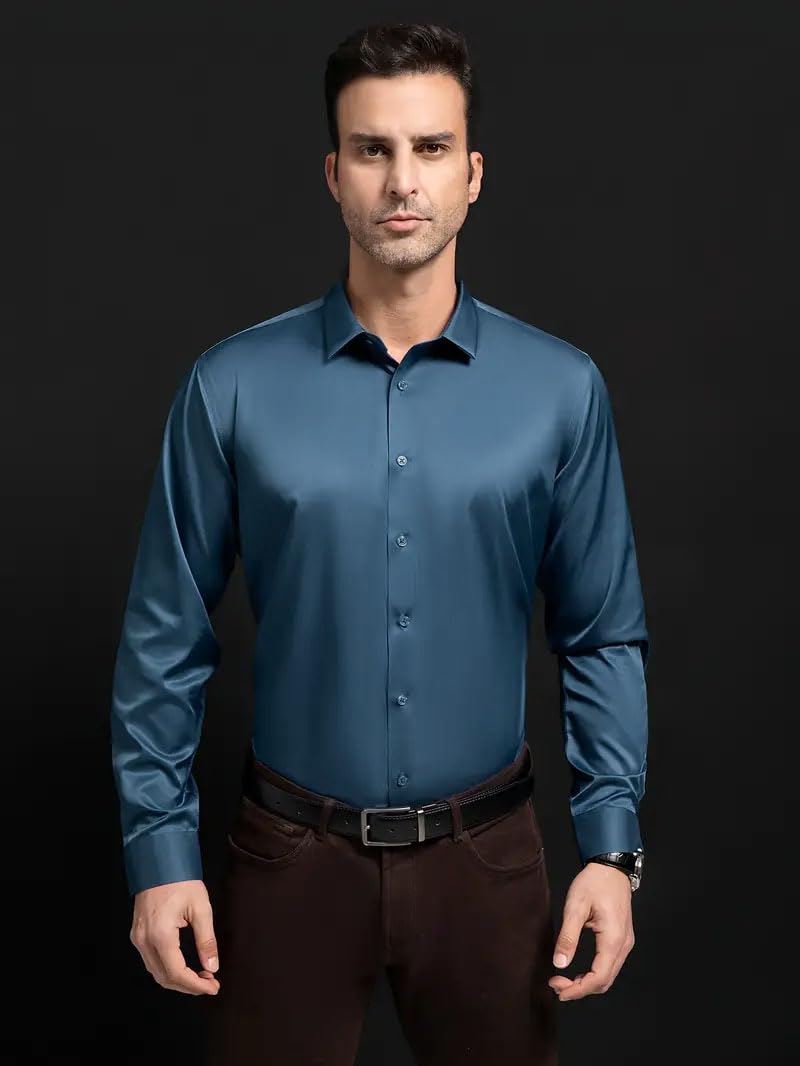 IndoPrimo Men's Stylish Solid Satin Casual Shirt