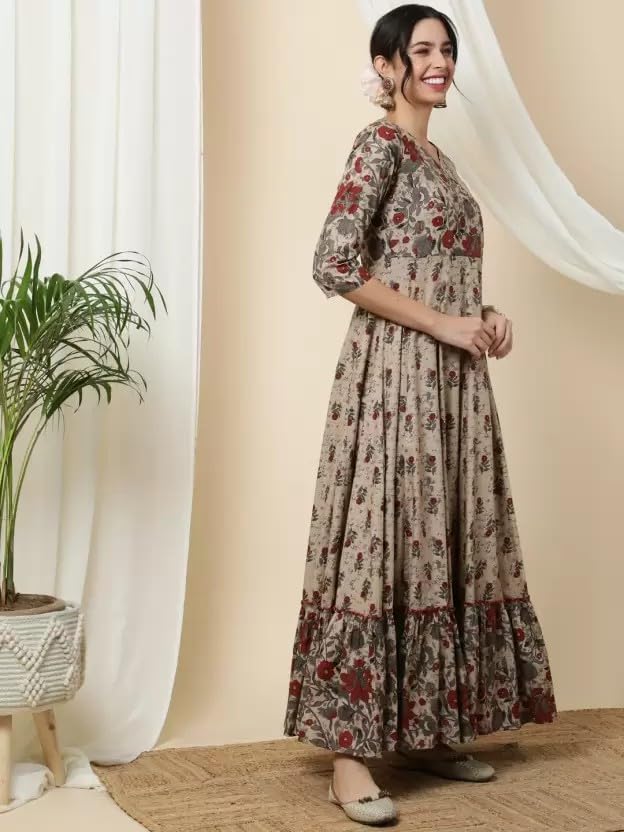 Women's Rayon Anarkali Floral Printed Angrakha Kurta