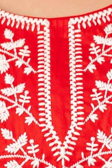 Women's Cotton Kurti with White Floral Embroidery