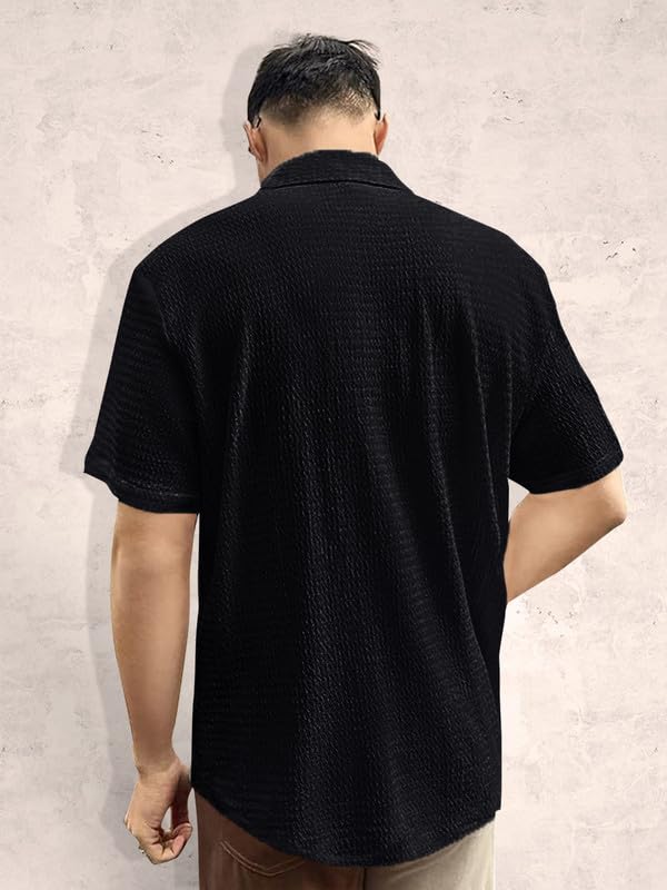 Pinkmint Popcorn Shirt for Men Soild Slim Fit Sleeve