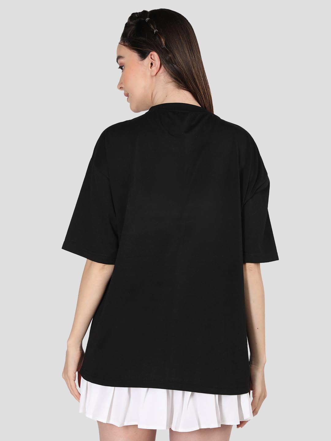CHKOKKO Women's Polyester Oversized Fit Oversized Round Neck Drop Shoulder Printed T-Shirt