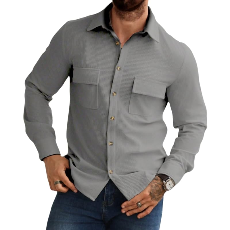 MiraMichi Corduroy Men's Full Sleeve Casual Striped