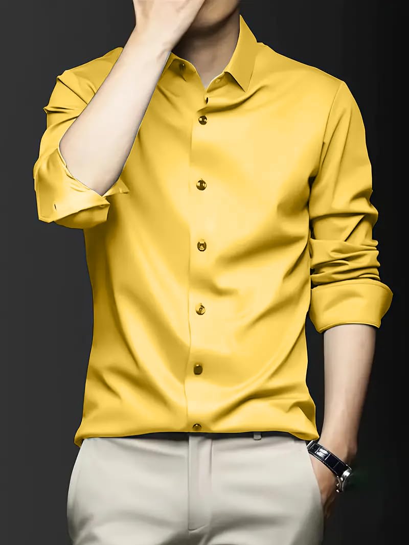 IndoPrimo Men's Stylish Solid Satin Casual Shirt