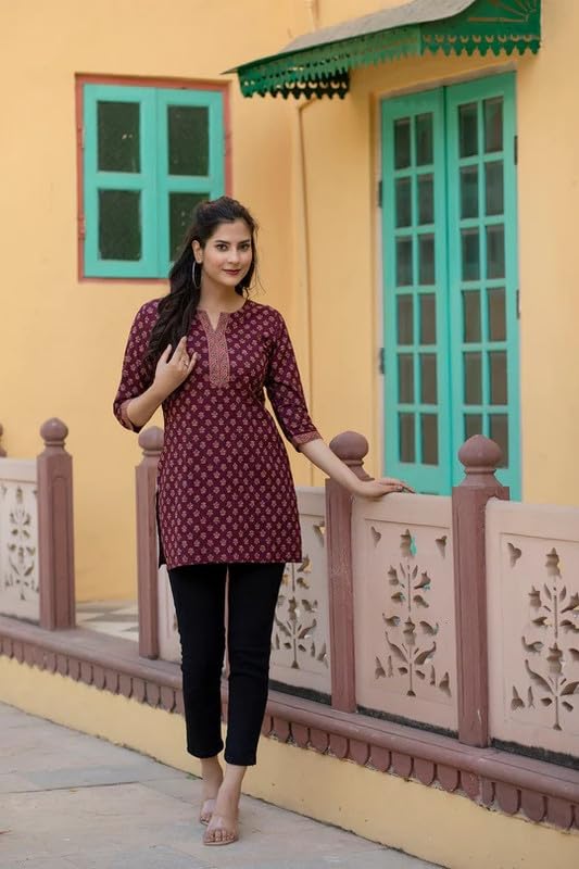 ALENJAN Floral Print Rayon Kurta for Women