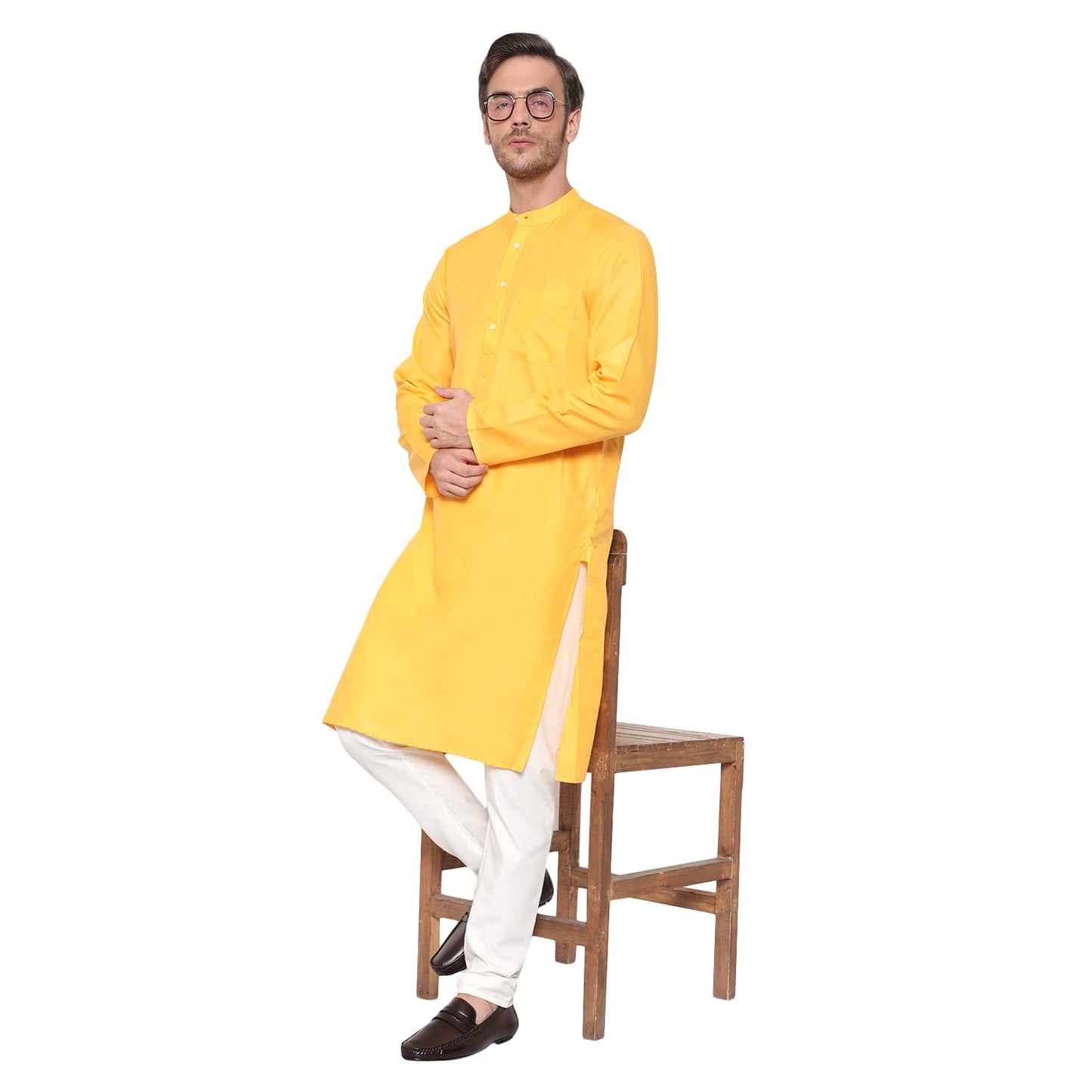 LATEST CHIKAN Men's Cotton Blend Solid Long Kurta