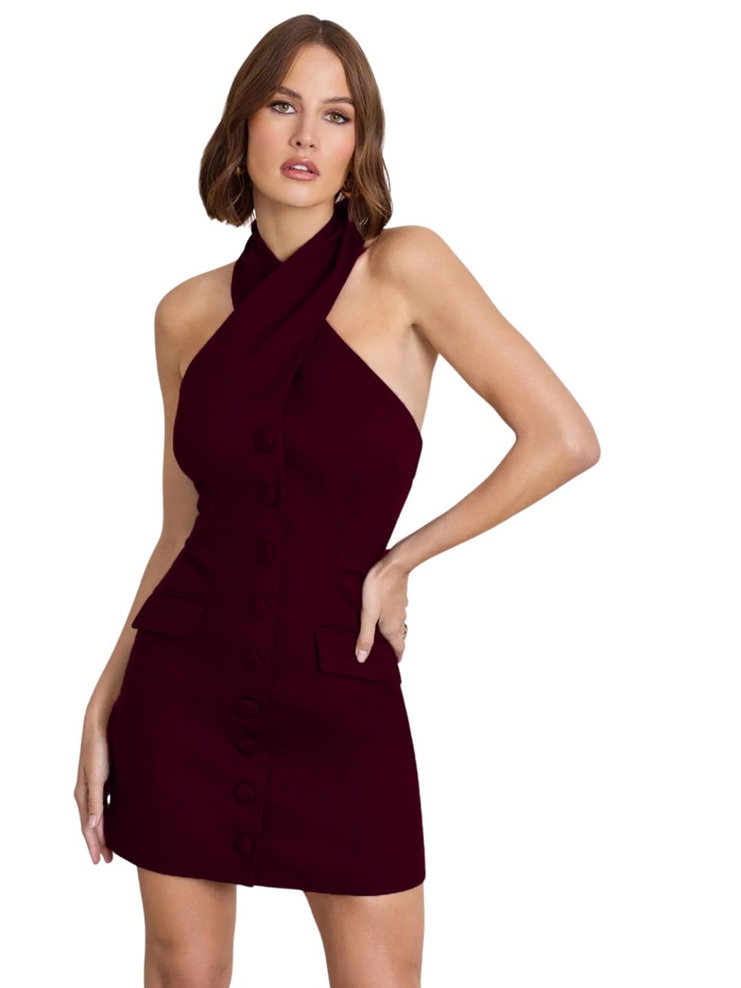 ADDYVERO V-Neck Sleeveless Cotton Blend Solid Bodycon Knee-Length Women Dress