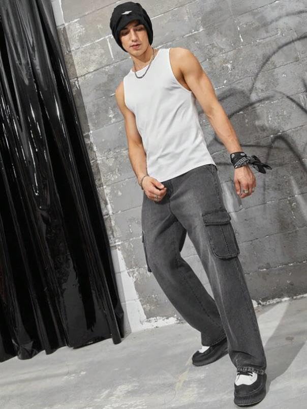 KOTTY Mens's Trendy Denim Cargo Jeans